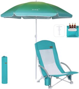 nice c beach chair with cooler and umbrella + low beach camping chair