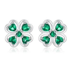 irish four leaf clover jewelry for women:925 sterling silver st patricks day shamrock rings earrings green heart luck jewelry gift for women (stud a)