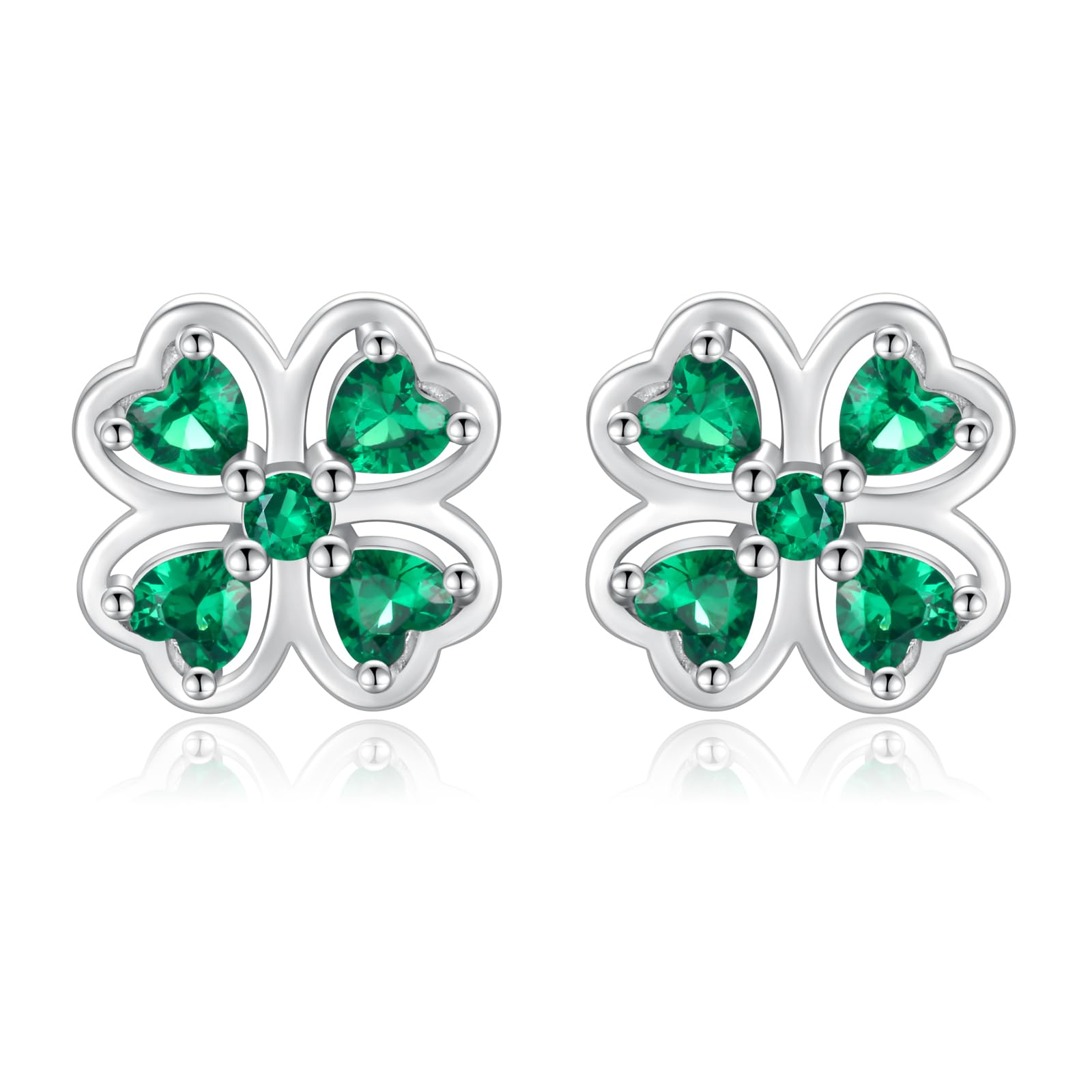 Irish Four Leaf Clover Jewelry for Women:925 Sterling Silver St Patricks Day Shamrock Rings Earrings Green Heart Luck Jewelry Gift for Women (Stud A)