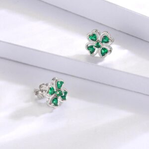 Irish Four Leaf Clover Jewelry for Women:925 Sterling Silver St Patricks Day Shamrock Rings Earrings Green Heart Luck Jewelry Gift for Women (Stud A)