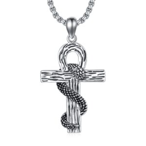 pdtjmtg ankh necklace sterling silver egyptian ankh snake cross pendant with stainless steel chain gift for men women