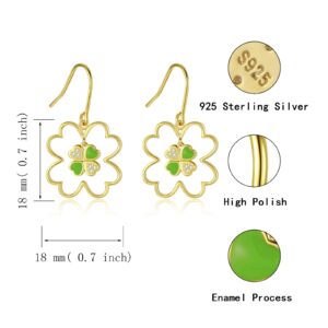 Irish Four Leaf Clover Jewelry for Women:925 Sterling Silver St Patricks Day Shamrock Rings Earrings Green Heart Luck Jewelry Gift (earring)