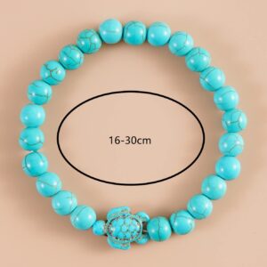 Caiyao Bohemian Turquoise Turtle Bracelet Vintage Adjustable Handmade Woven Bracelet Natutal Stone Bead Elastic String Stretch Bracelet for Women Beach Jewelry-D beads