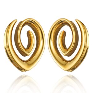 earblity 2pcs 16mm/5/8 gold spiral saddle plugs gauges tunnels for stretched ears, hypoallergenic 316 stainless steel ear tunnels gauges body piercing jewelry for men women