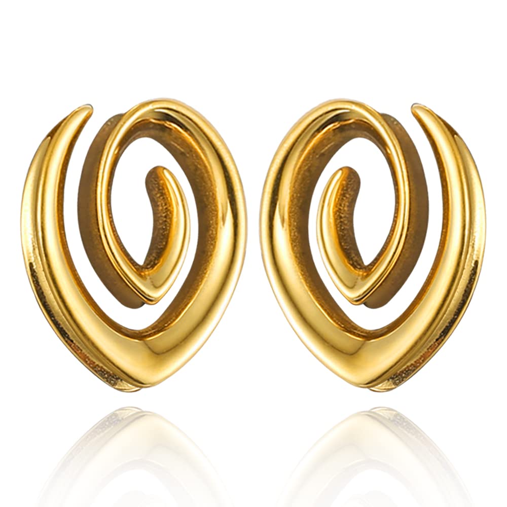 Earblity 2PCS 16mm/5/8 Gold Spiral Saddle Plugs Gauges Tunnels for Stretched Ears, Hypoallergenic 316 Stainless Steel Ear Tunnels Gauges Body Piercing Jewelry for Men Women