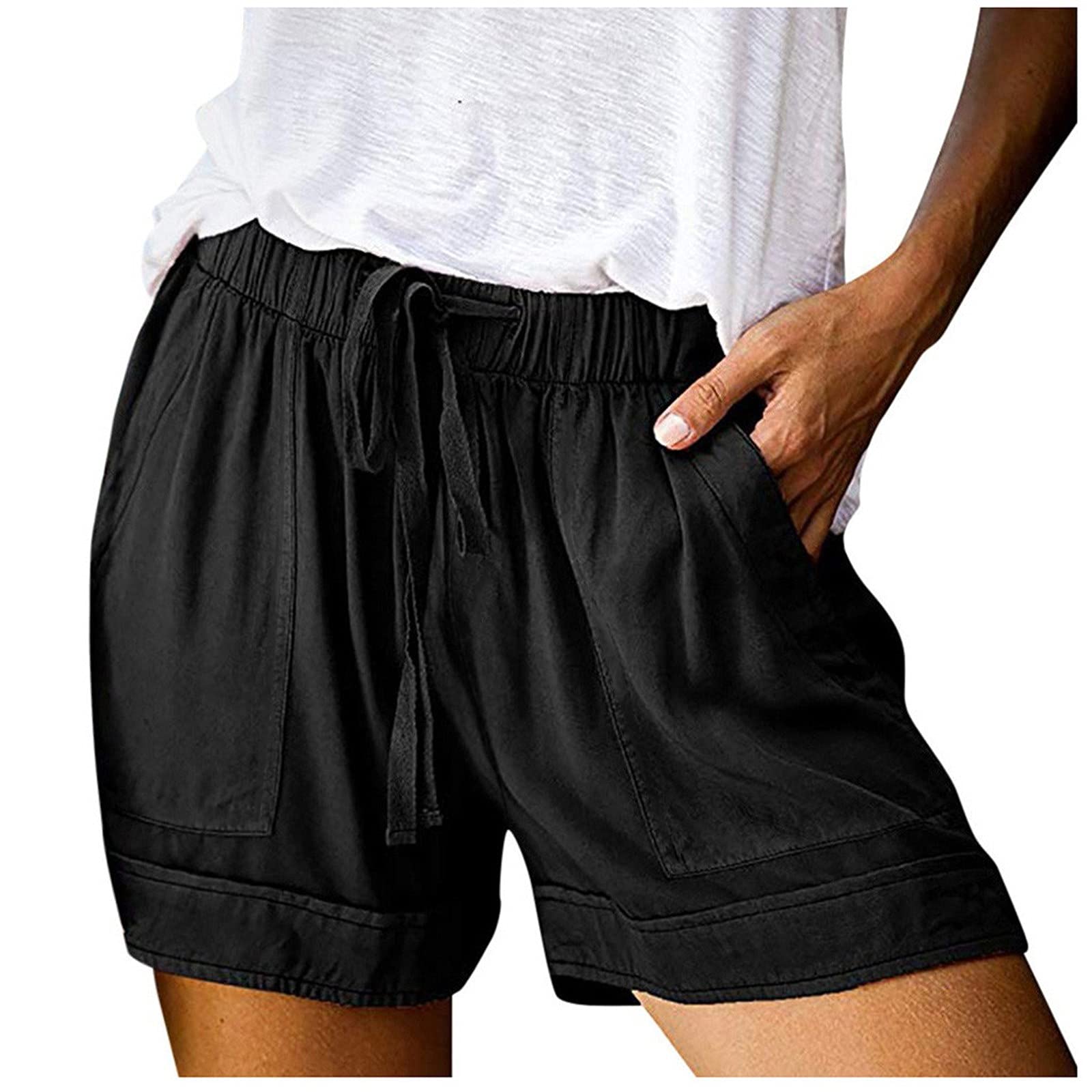 Womens Loose fit Shorts Shorts for Women Dressy Summer Bermuda Shorts Vacation Trendy Drawstring Lounge Shorts with Pockets(01-Black,Large)