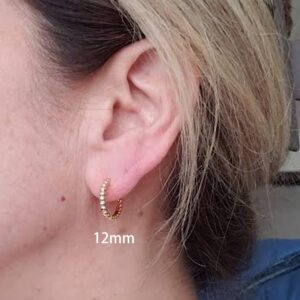 Fiusem Gold Small Huggie Hoop Earrings for Women, Hypoallergenic 14K Gold Plated Bead Huggie Earring, Tiny Gold Hoops 8 mm