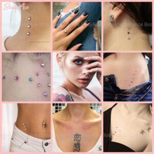 BodyAce 14G 10-12Pcs Surgical Steel Dermal Anchor Tops, Internally Threaded Dermal Piercing Jewelry Base, Cubic Zircon Implant Skin Piercing Kits (4mm Dermal Tops)