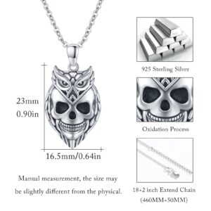 Skull Owl Necklace 925 Sterling Silver Skull Owl Pendant Necklace Christmas/Valentine's Day/Mother's Day Jewelry Gifts for Women Mom Daughter Wife friend