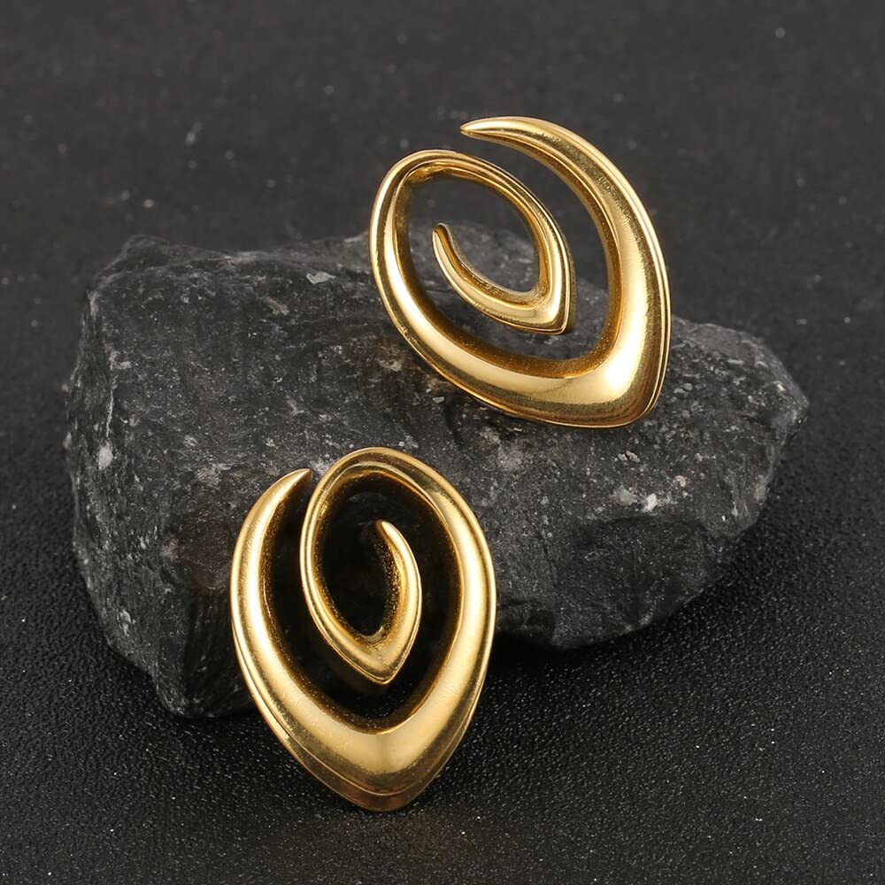 Earblity 2PCS 16mm/5/8 Gold Spiral Saddle Plugs Gauges Tunnels for Stretched Ears, Hypoallergenic 316 Stainless Steel Ear Tunnels Gauges Body Piercing Jewelry for Men Women