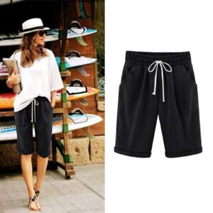 Women Palazzo Pants Shorts for Women Casual Summer Summer Shorts Knee Length Fashion Breathable Hiking Shorts with Pockets(02-Black,3X-Large)