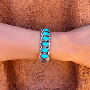 Turquoise Bracelet Sterling Silver 925 Genuine Turquoise Cuff Bracelet (Turquoise)