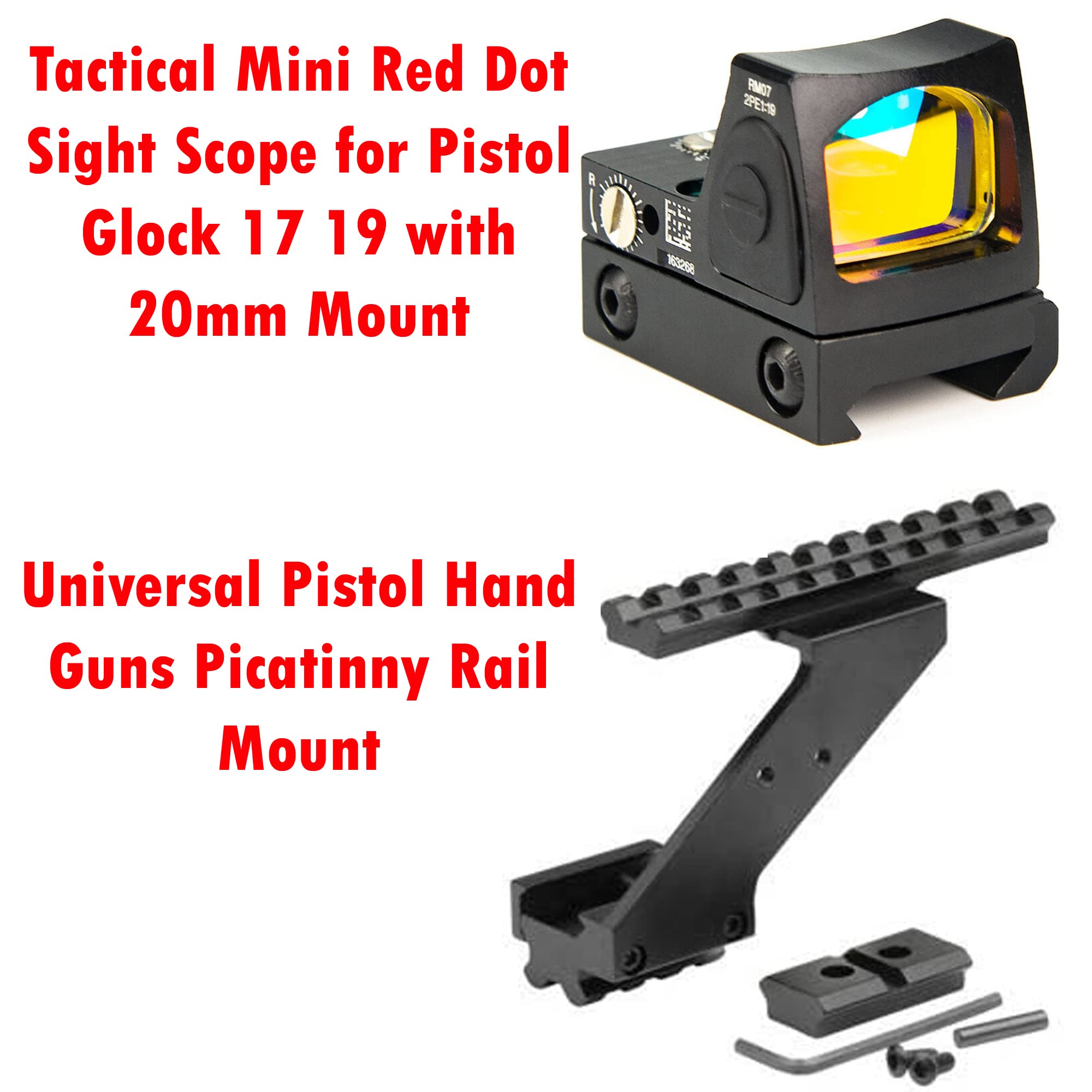 Gotical Combo of 2 | Pistol Hand Guns Picatinny Rail Mount Accessories with Tactical Mini Red Dot Sight Scope for Pistol Glock 17 19 with 20mm Mount