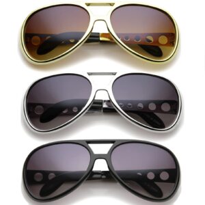 zeroUV - Large King Of Rock & Roll Aviator Sunglasses 63mm (3-Pack | Gold + Silver + Black)