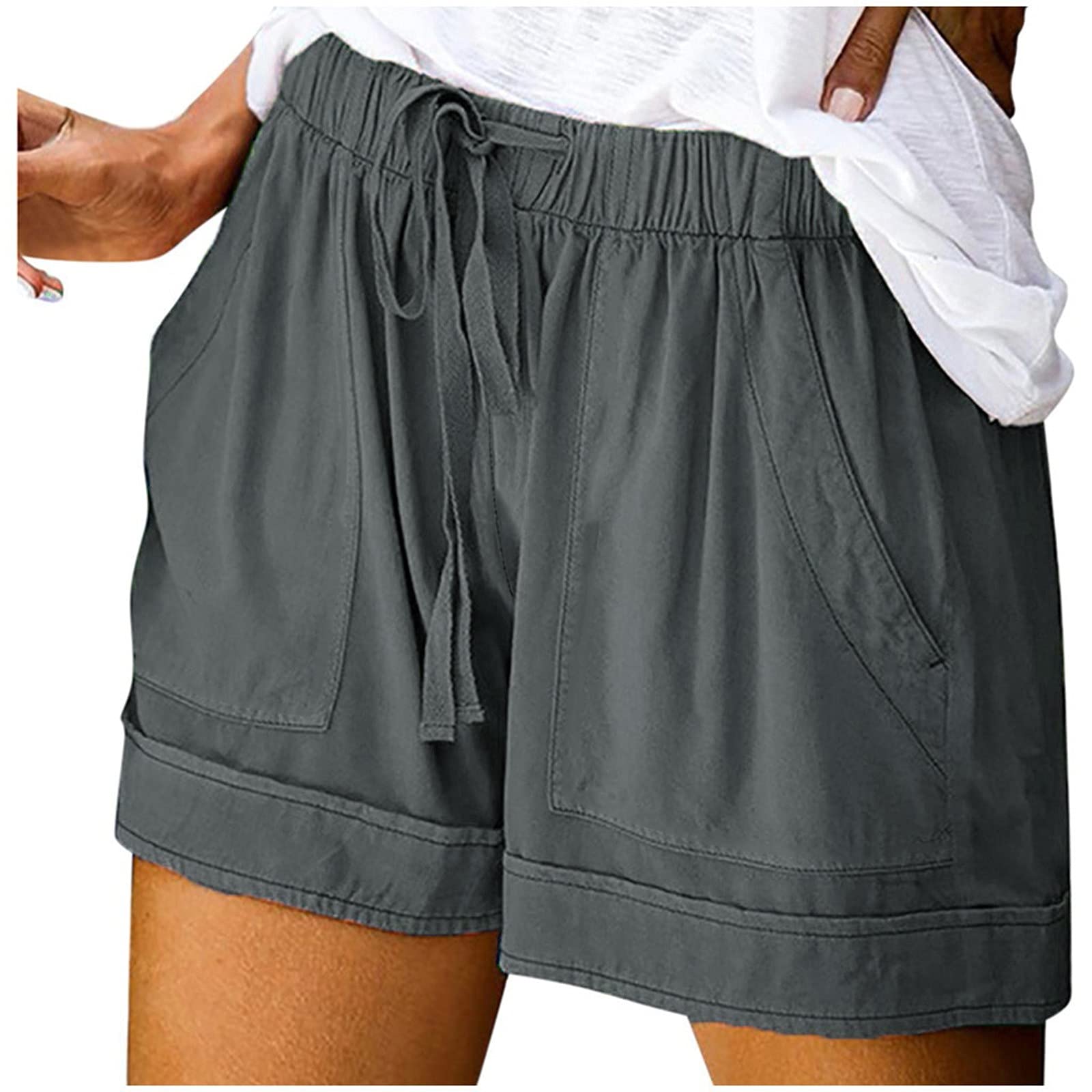 White Basketball Shorts Cotton Shorts for Women Loose Fit Summer Shorts Beach Holiday Fashion Breathable Hiking Shorts with Pockets(01-Dark Gray,Medium)