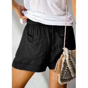 Womens Loose fit Shorts Shorts for Women Dressy Summer Bermuda Shorts Vacation Trendy Drawstring Lounge Shorts with Pockets(01-Black,Large)