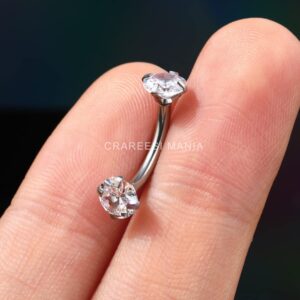 CM Crareesi Mania Belly Button Ring Surgical Steel Small Belly Button Rings Double Clear CZ Internal Thread Belly Piercing Jewelry 14G Belly Rings