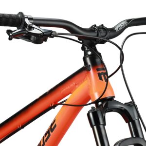 Mongoose Fireball Dirt Jump Mountain Bike, 26-Inch Wheel, 9-Speed Drivetrain, Front Suspension, Mechanical Disc Brakes, Orange