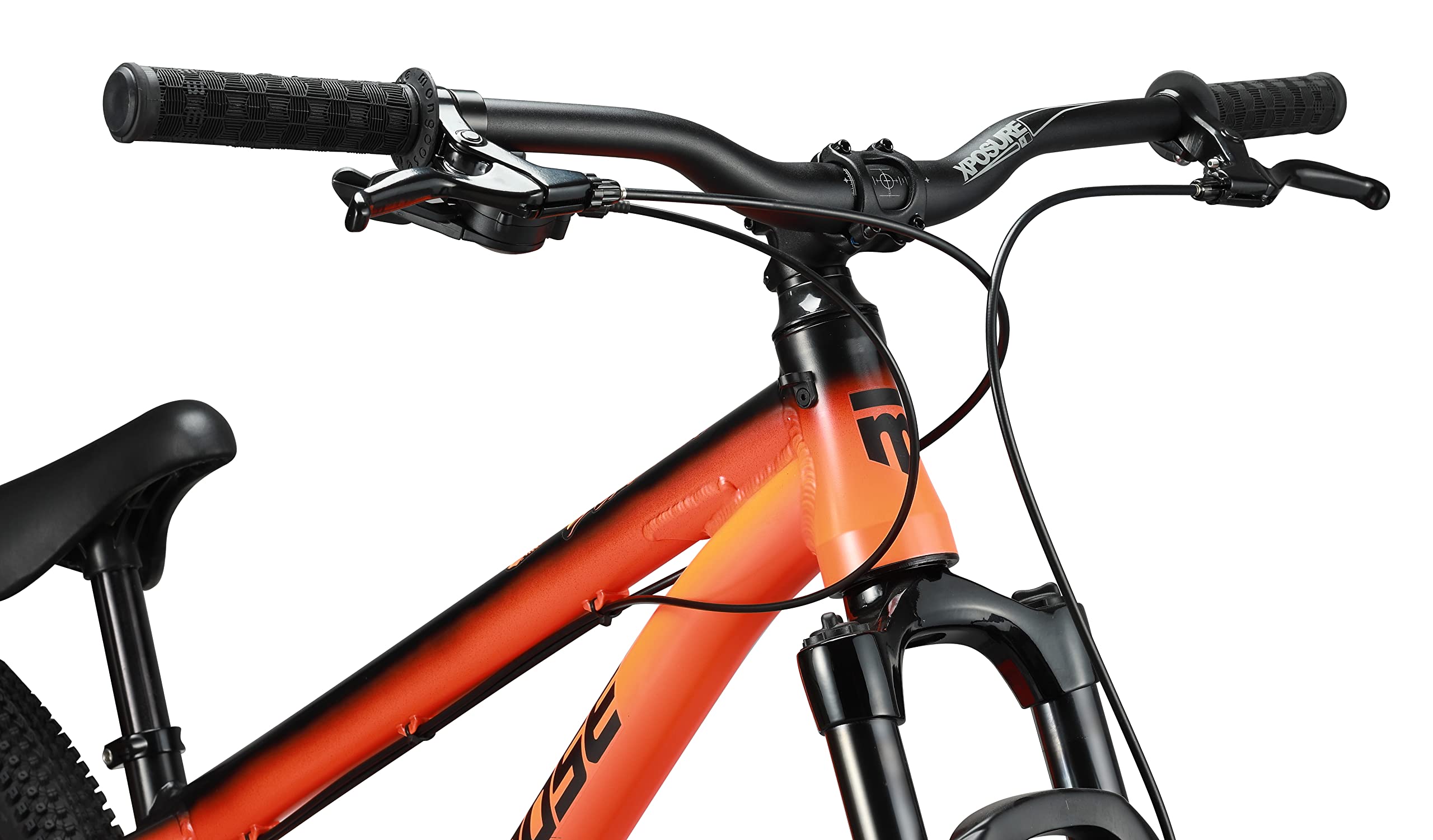 Mongoose Fireball Dirt Jump Mountain Bike, 26-Inch Wheel, 9-Speed Drivetrain, Front Suspension, Mechanical Disc Brakes, Orange