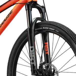 Mongoose Fireball Dirt Jump Mountain Bike, 26-Inch Wheel, 9-Speed Drivetrain, Front Suspension, Mechanical Disc Brakes, Orange