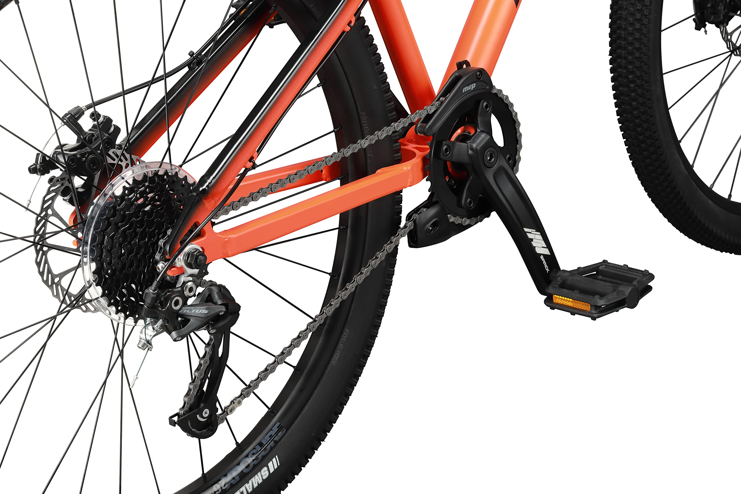 Mongoose Fireball Dirt Jump Mountain Bike, 26-Inch Wheel, 9-Speed Drivetrain, Front Suspension, Mechanical Disc Brakes, Orange