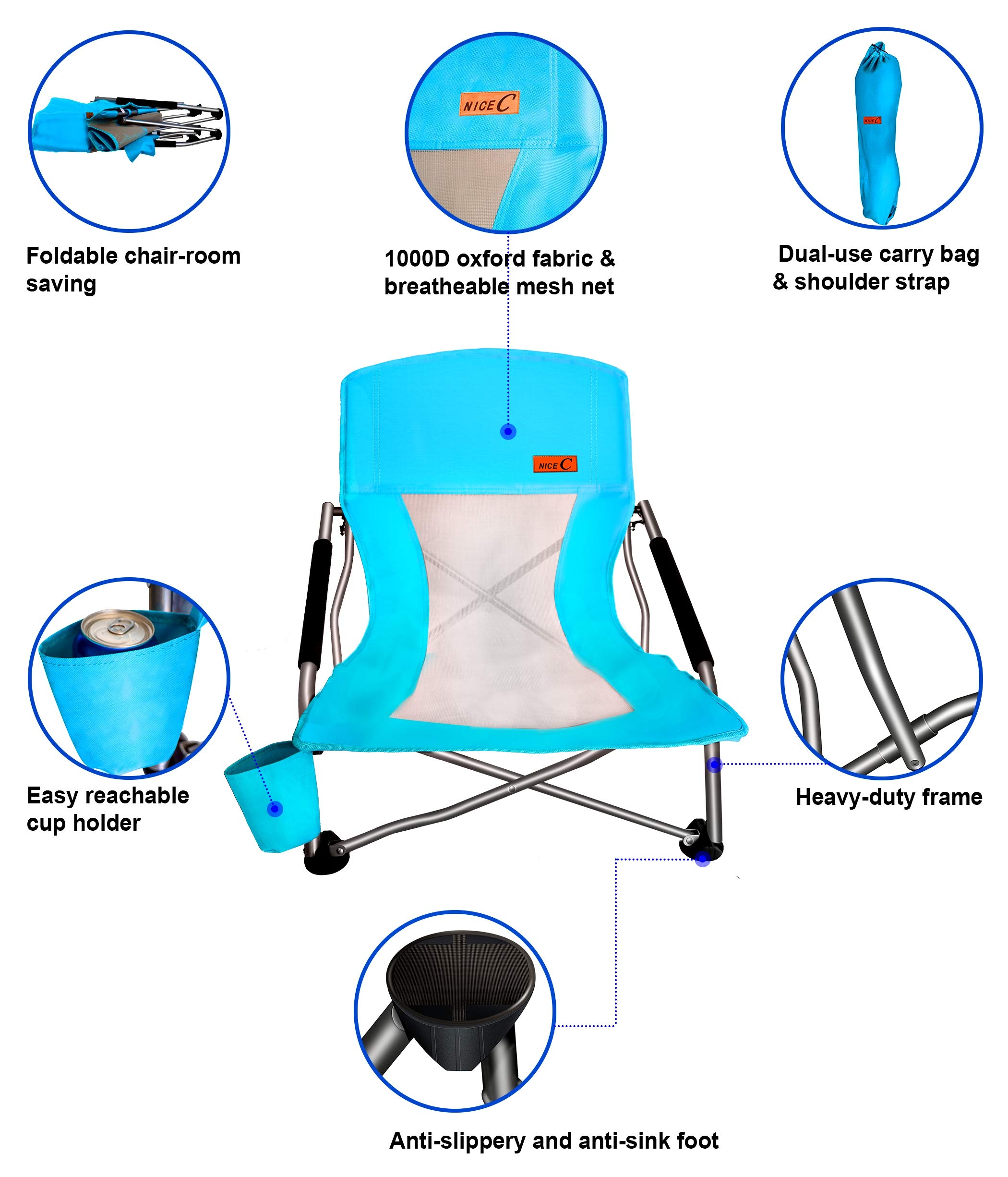 Nice C Beach Chair with Cooler and Umbrella + Low Beach Camping Chair