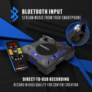 Stanton STX - Portable Scratch DJ Turntable with Innofader Nano Crossfader, Bluetooth, Pitch Slider, USB Recording, Speaker, 2 Rechargeable Batteries