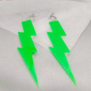 3 Pairs 80S Neon Earrings Earrings Exaggerate Punk Lightning Bolt Clip on Earrings Halloween 1980s Party Non Pierced Clip Earrings for Women (rose red+green+yellow)