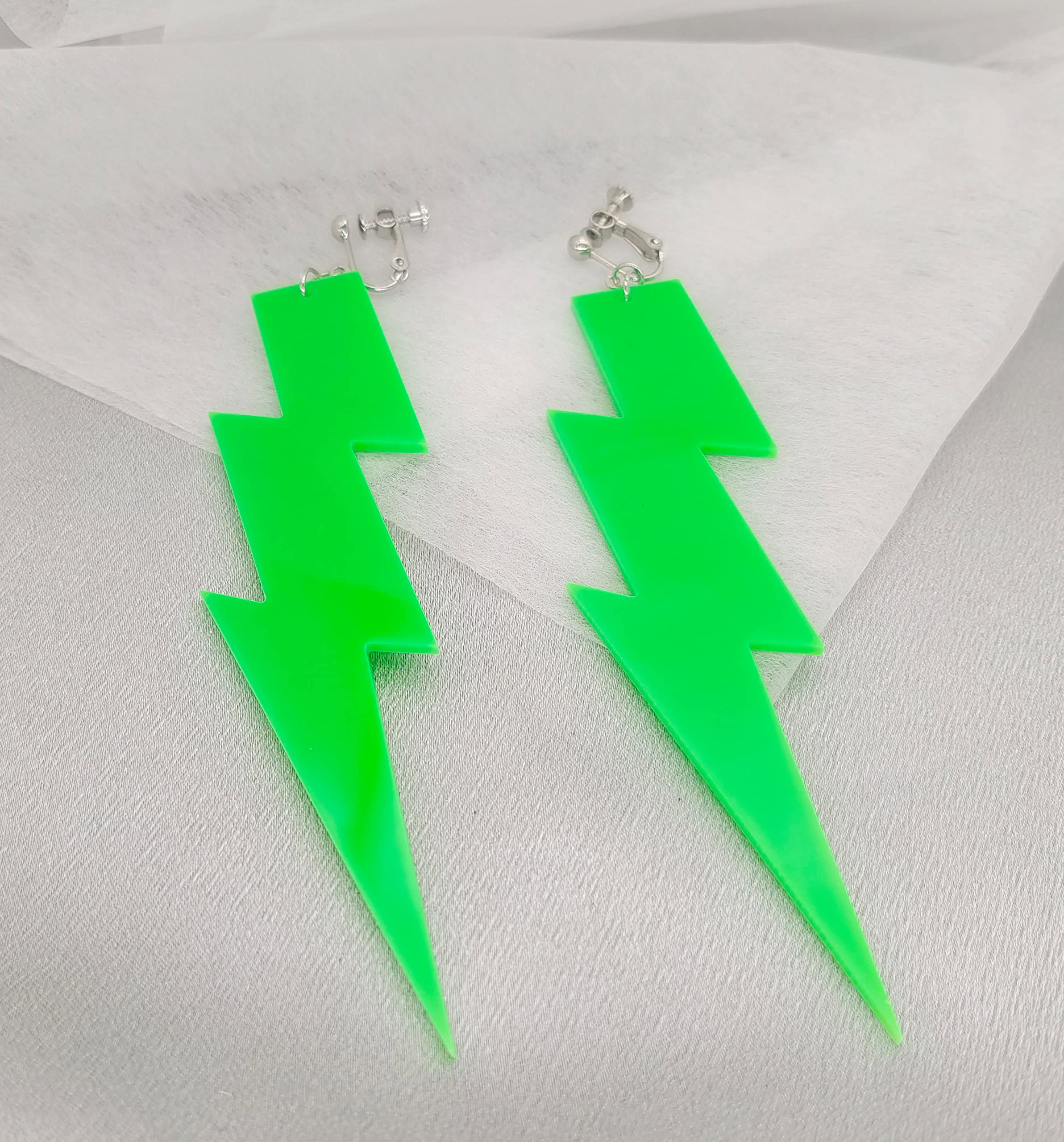 3 Pairs 80S Neon Earrings Earrings Exaggerate Punk Lightning Bolt Clip on Earrings Halloween 1980s Party Non Pierced Clip Earrings for Women (rose red+green+yellow)