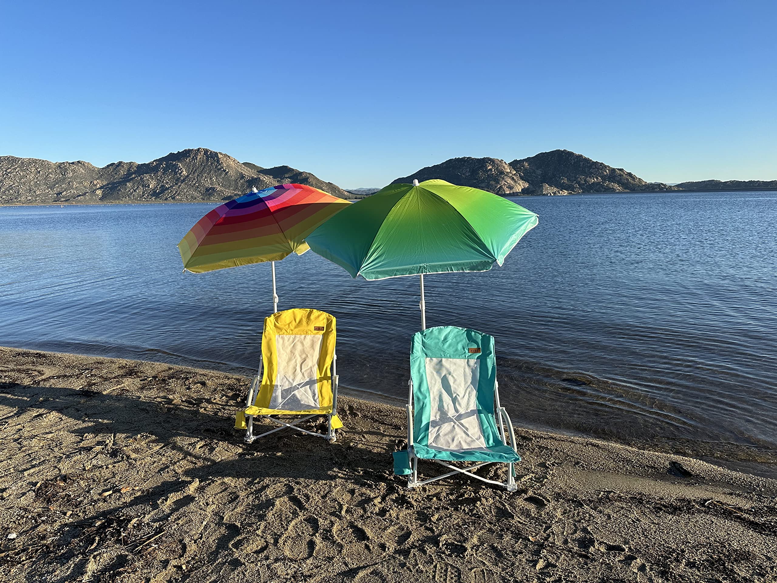 Nice C Beach Chair with Cooler and Umbrella + Low Beach Camping Chair