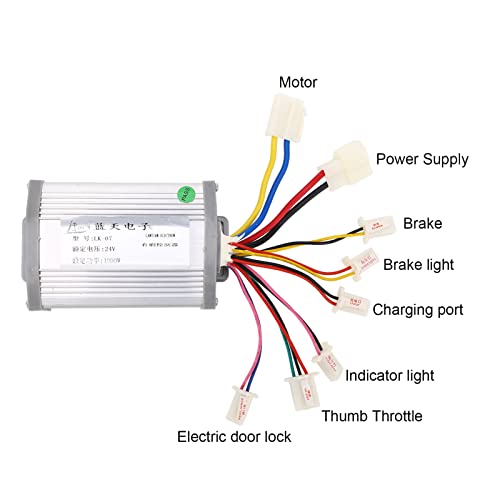 24V 1000W Brush Motor Controller, Speed Controller and Throttle Heat Dissipation Stable Speed Undervoltage Protection with Key for Electric Bicycle