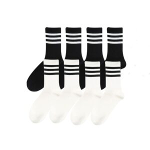 oguoy 8 pairs striped cute socks men's and women's spring and summer mid-tube socks sports high waist cotton socks (8 pairs black+white)