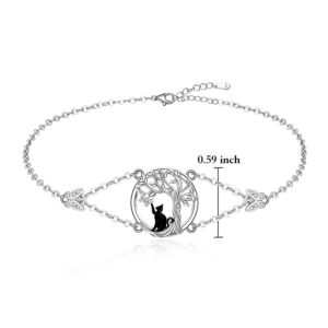 Black Cat Bracelet for Women Tree of Life Sterling Silver Cat Bracelets Black Cats Halloween Cats Lover Gifts