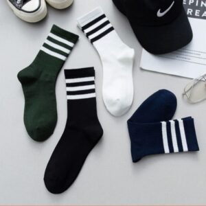 OGUOY 8 Pairs Striped Cute Socks Men's and Women's Spring and Summer Mid-tube Socks Sports High Waist Cotton Socks (8 Pairs Black+White)