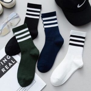 OGUOY 8 Pairs Striped Cute Socks Men's and Women's Spring and Summer Mid-tube Socks Sports High Waist Cotton Socks (8 Pairs Black+White)