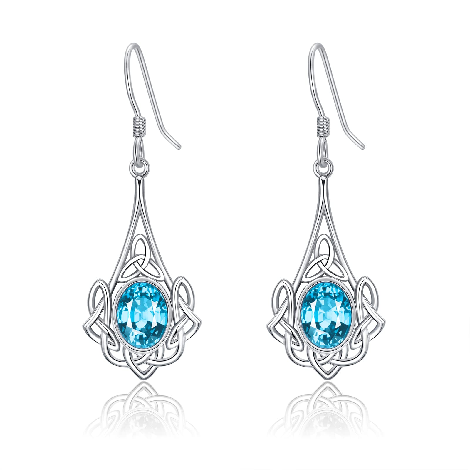 VONALA Celtic Earrings 925 Sterling Silver Aquamarine Earrings March Birthstone Austrian Crystal Drop Earrings Irish Jewellery Gift for Women