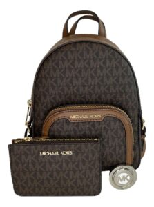 michael kors jaycee xs convertible zip pocket backpack bundled with sm tz coinpouch wallet purse hook (signature mk brown)