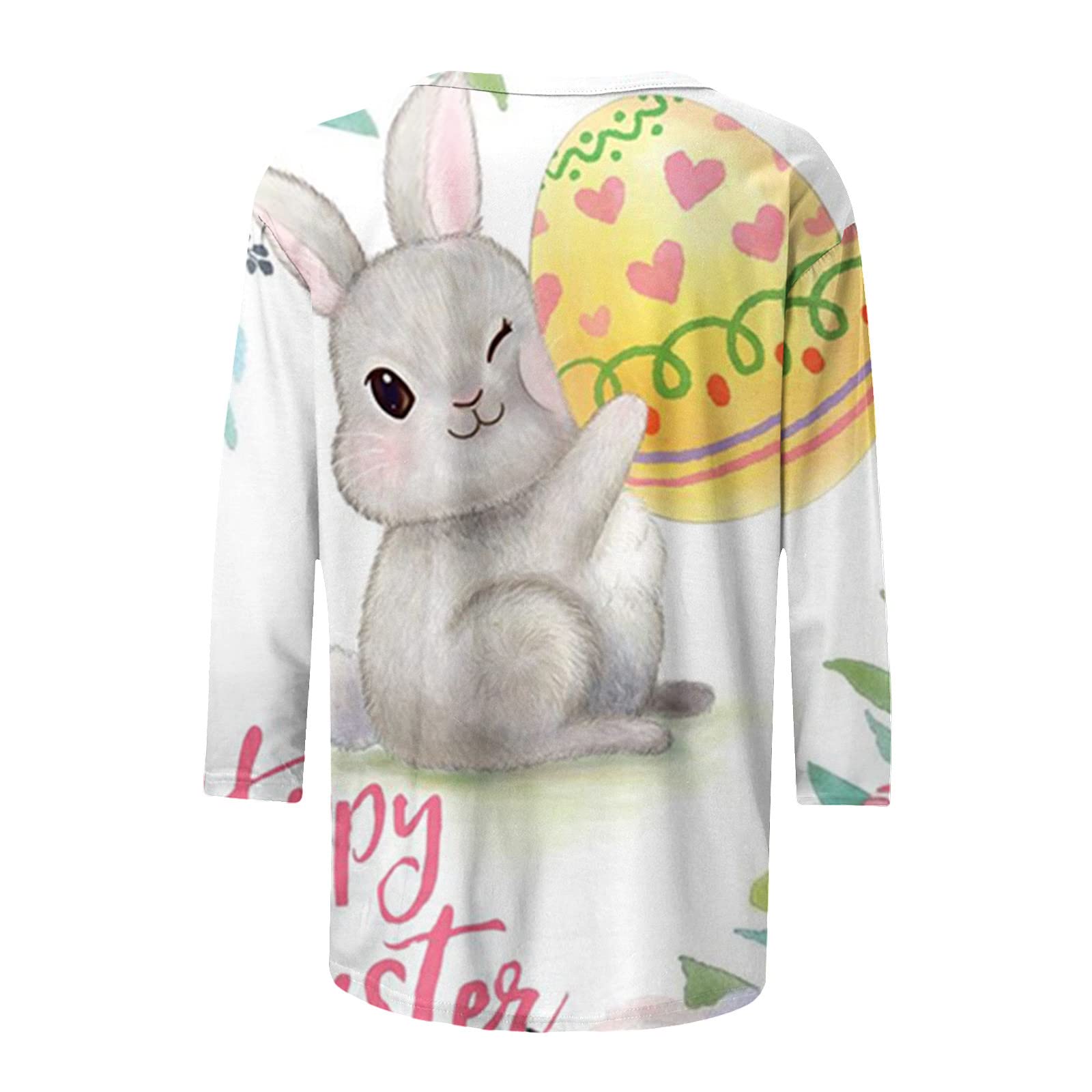 Women Happy Easter Graphic Shirt 3/4 Sleeve Tops Blouse Crewneck Tshirts Tees 2023 Cute FUUNY Basket Gift Clothes Tops