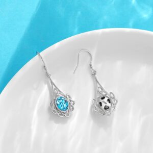 VONALA Celtic Earrings 925 Sterling Silver Aquamarine Earrings March Birthstone Austrian Crystal Drop Earrings Irish Jewellery Gift for Women