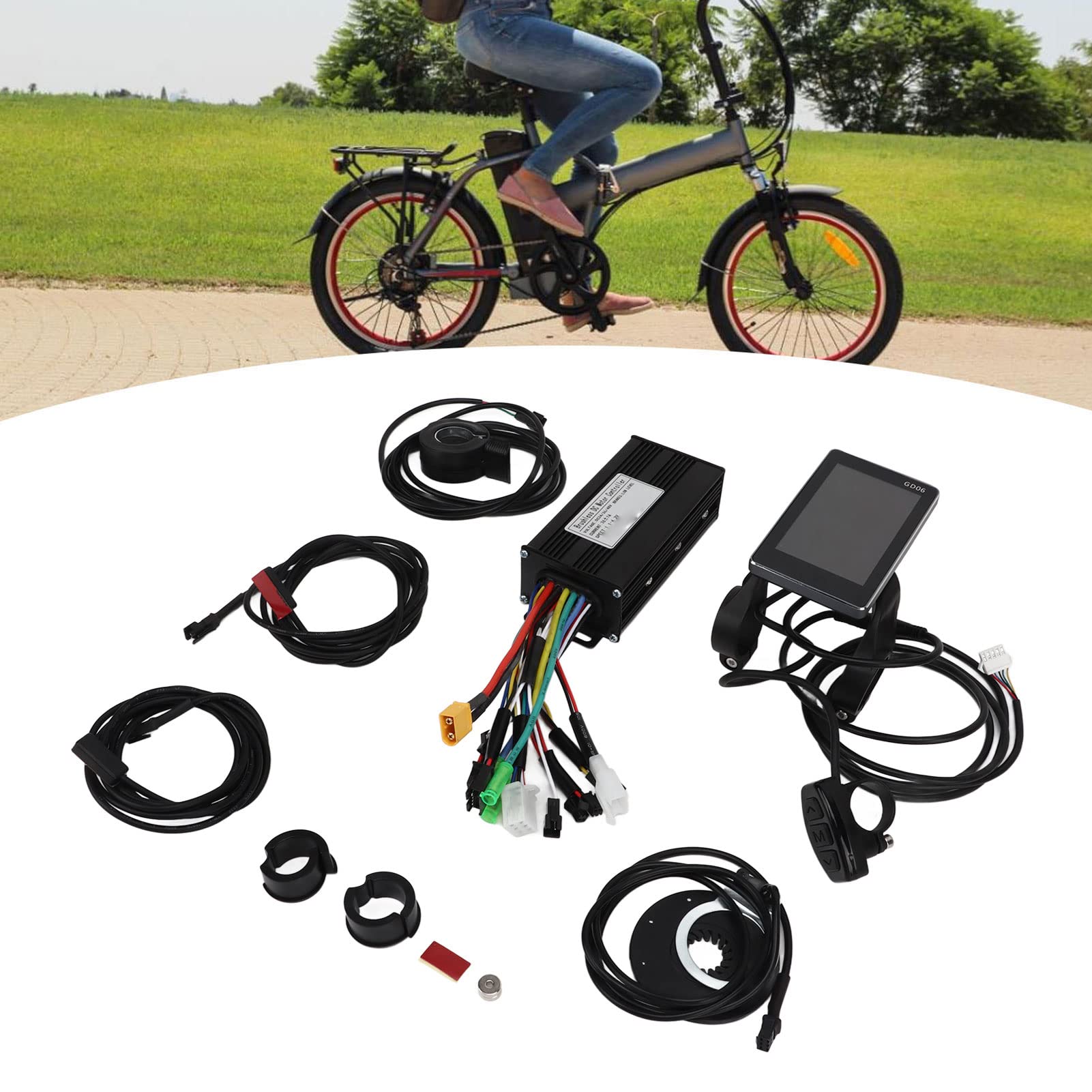 SPYMINNPOO Electric Bike Controller Kit,24V 36V 48V 26A 3 Mode Bicycle Scooter 500W 750W Motor Controller with GD06 Display Power Assist Sensor Thumb Throttle