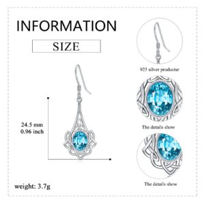 VONALA Celtic Earrings 925 Sterling Silver Aquamarine Earrings March Birthstone Austrian Crystal Drop Earrings Irish Jewellery Gift for Women