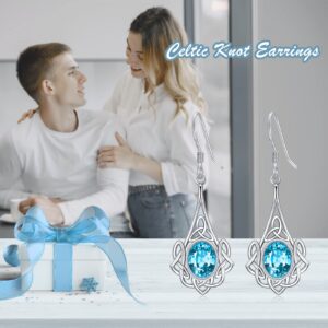 VONALA Celtic Earrings 925 Sterling Silver Aquamarine Earrings March Birthstone Austrian Crystal Drop Earrings Irish Jewellery Gift for Women