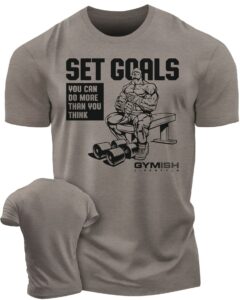 set goals gym exercise motivational workout lifting t-shirt for men (md, set goals warm grey)