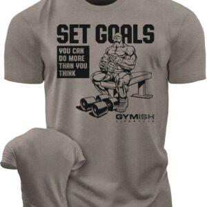 Set Goals Gym Exercise Motivational Workout Lifting T-Shirt for Men (MD, Set Goals Warm Grey)