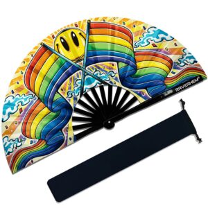 Raveahem UV Glow Rave Fan, Bamboo Folding Clack Hand Fan for Men Women (Rainbow, Large 13")