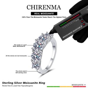 CHIRENMA 3 Stone/5 Stone Round Cut Moissanite Engagement Rings for Women in Sterling Silver, Round Cut Sparkling Wedding Band for Women Size 6-8 (5 stone, 7)