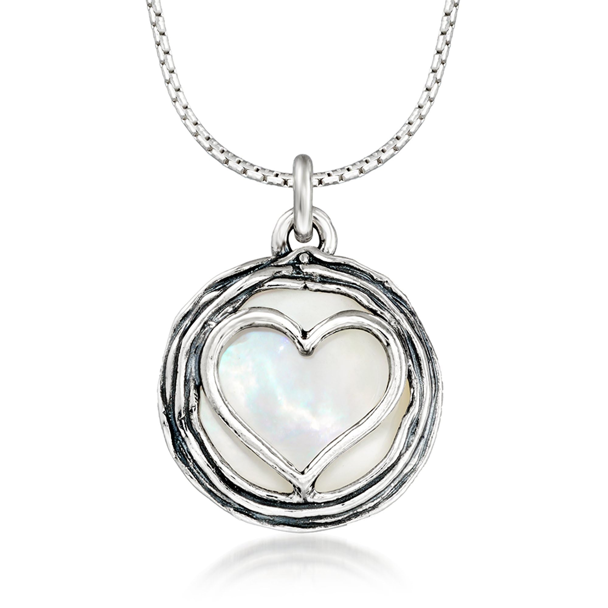 Ross-Simons Mother-Of-Pearl Heart Overlay Necklace in Sterling Silver. 18 inches