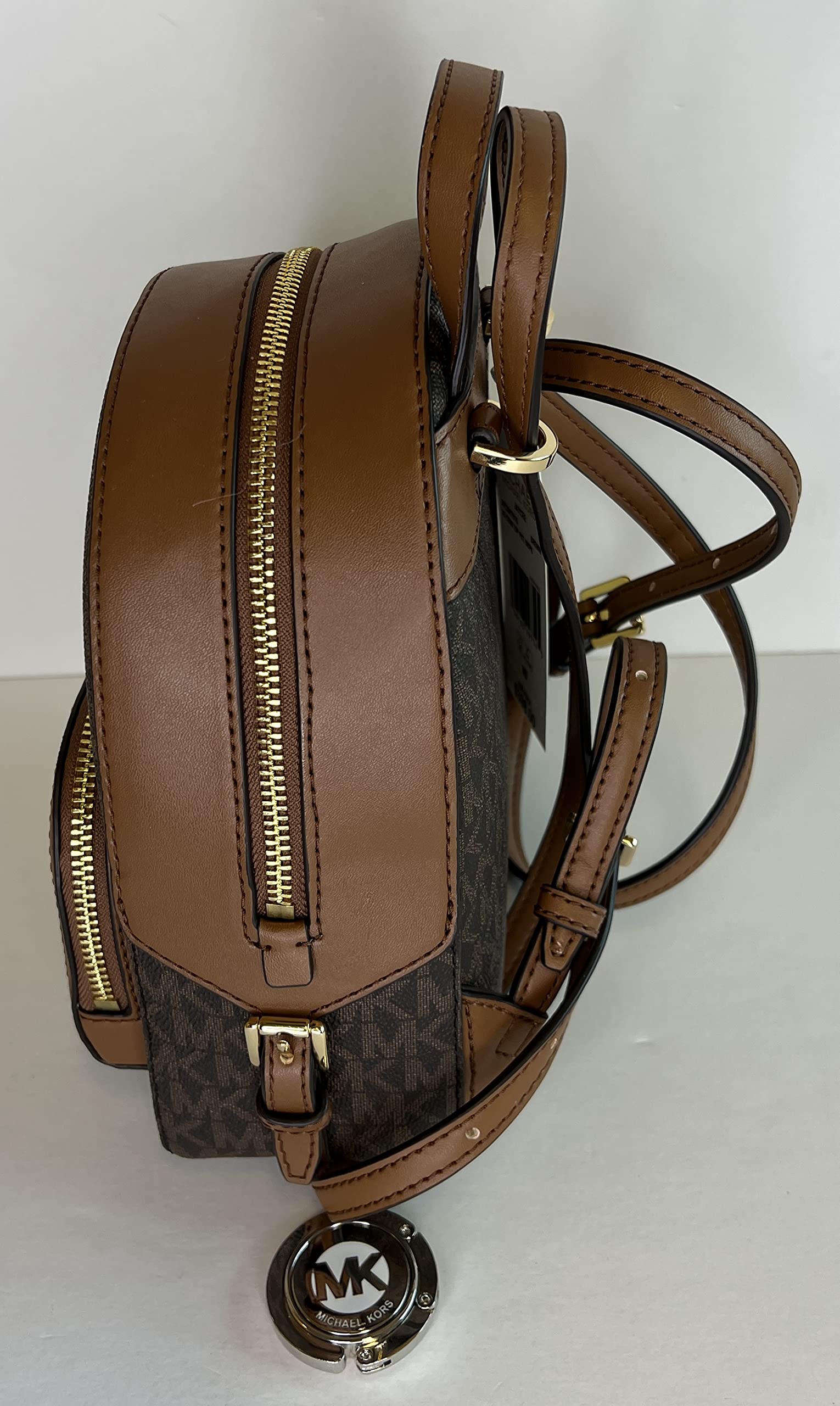 Michael Kors Jaycee XS Convertible Zip Pocket Backpack bundled with SM TZ Coinpouch Wallet Purse Hook (Signature MK Brown)