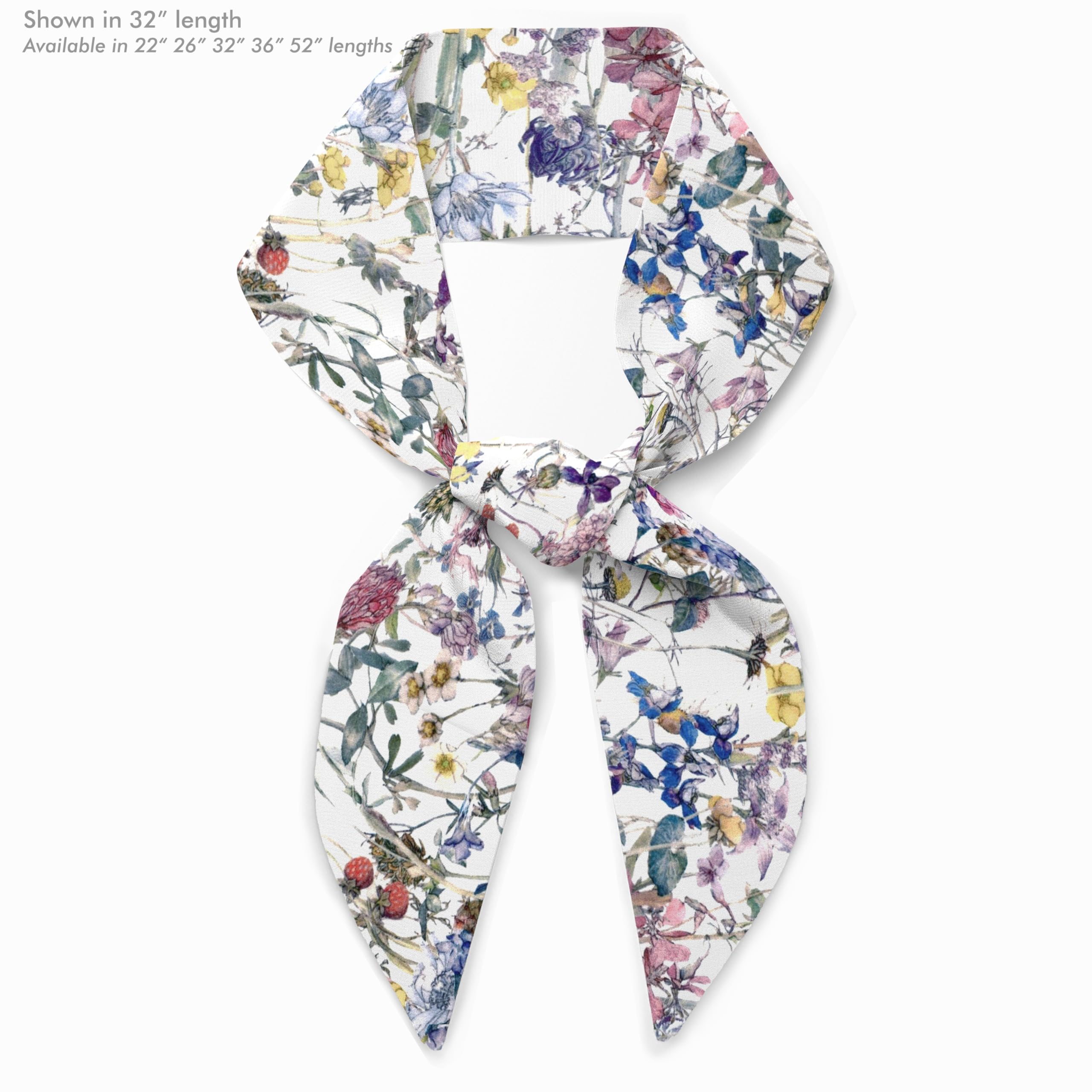 Liberty London Purse, Head, or Neck Scarf - "Wild flowers White" Skinny Scarf - Headband, Handbag, Purse Handle - Silky Tana Lawn Cotton