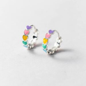 SLUYNZ Sterling Silver Rainbow Heart Hoop Earrings for Women Color Love Hoop Earrings Huggie Gay Pride Earrings (A-Silver)